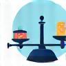 Icon representing comparison with a set of scales balancing two options.